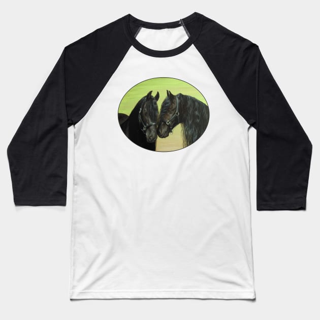 Black Friesian Horses Baseball T-Shirt by Sandra Warmerdam